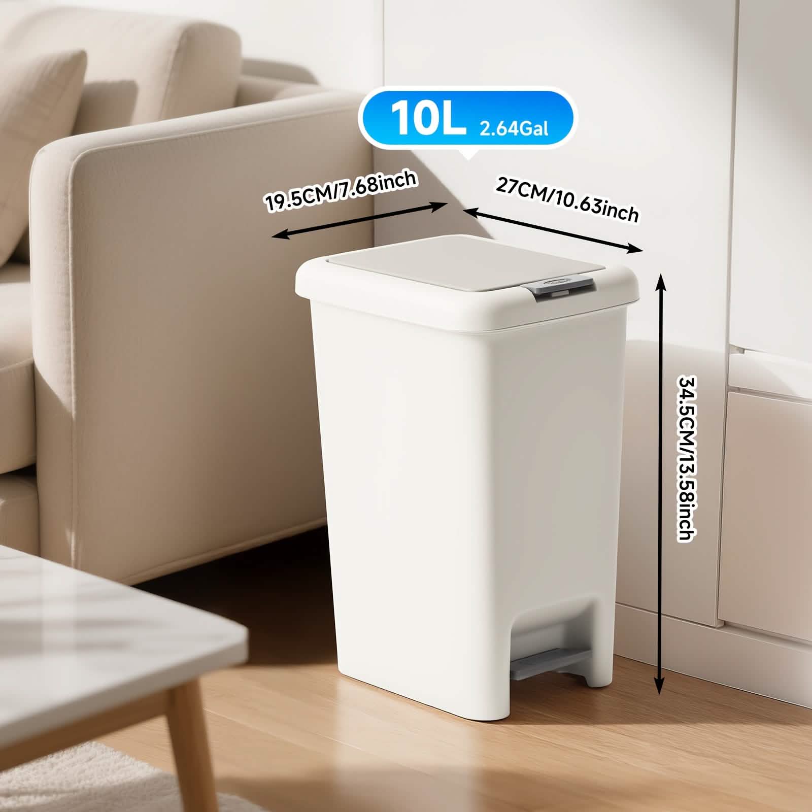 10L Oval Trash Can – Quiet Press-Top Lid with Foot Pedal